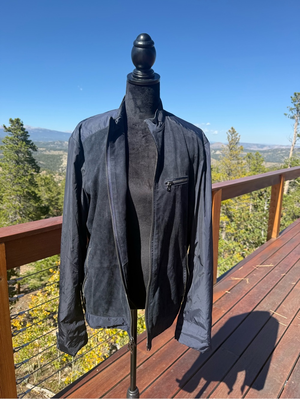 Michael Kors Black Goat Suede & Nylon Moto Jacket Size L